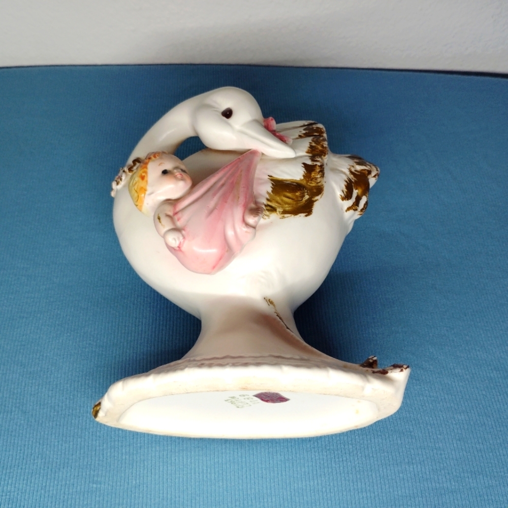 Lefton Porcelain Vase Baby Girl Planter Container Bird 1963 Vintage #1789 Pink - Picture 14 of 15